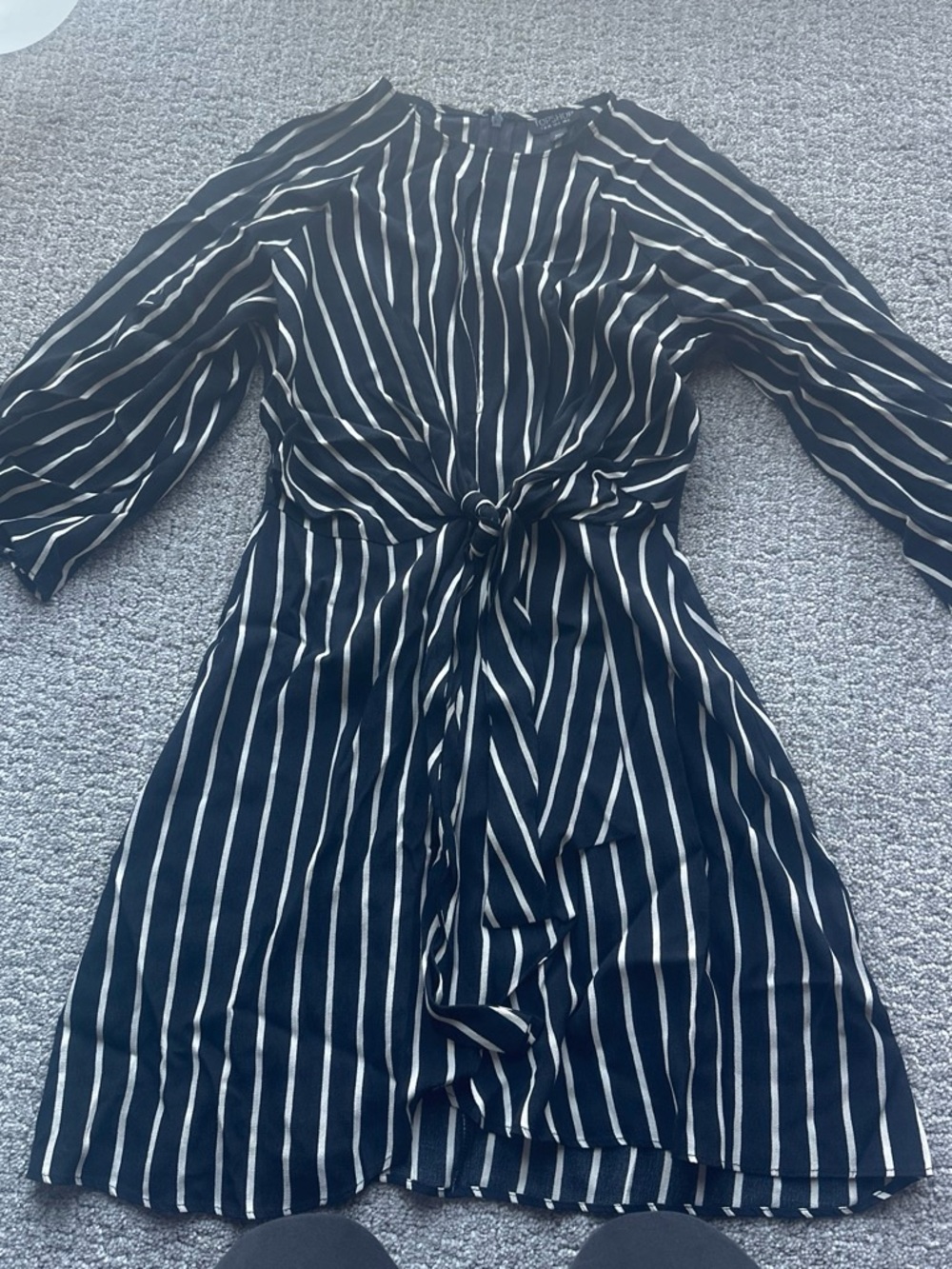 Topshop Black & White Striped Tie-Front Long Sleeve Dress